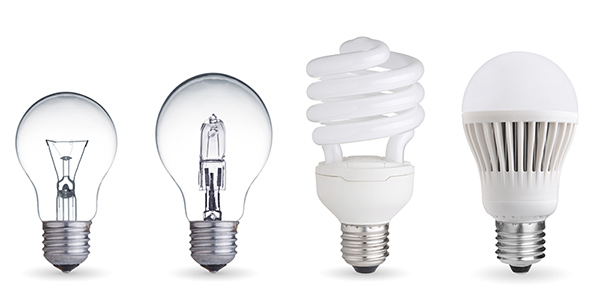 lampes à incandescence, halogène, fluocompacte, led